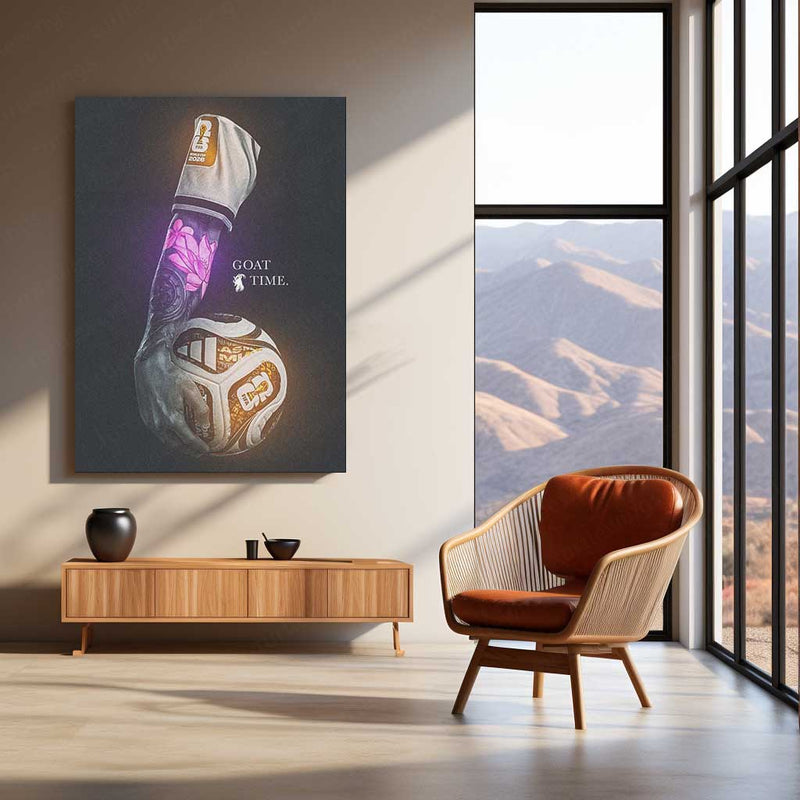 Lionel Messi GOAT Time Metal Poster | Legendary Football Wall Art with World Cup Inspiration