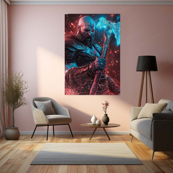 God of War – Kratos Rage Metal Poster | Epic Gaming Wall Frame (Design 01) 01