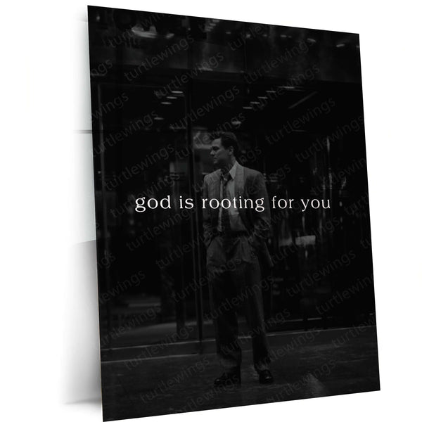 Quote Metal Poster | God Is Rooting for You Motivational Metal Poster | Faith, Hope & Success Mindset Wall Art