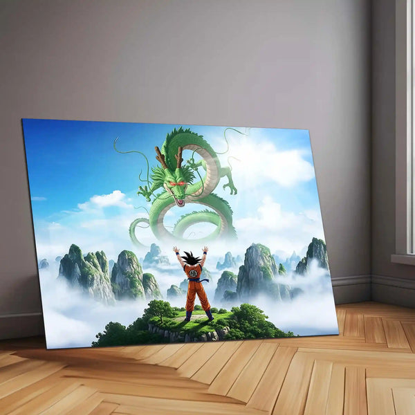 Anime Metal Poster | Goku Faces Shenron – Legendary Clash | Dragon Ball Anime Metal Frame | Epic Saiyan Destiny Wall Art - TURTLEWINGS 