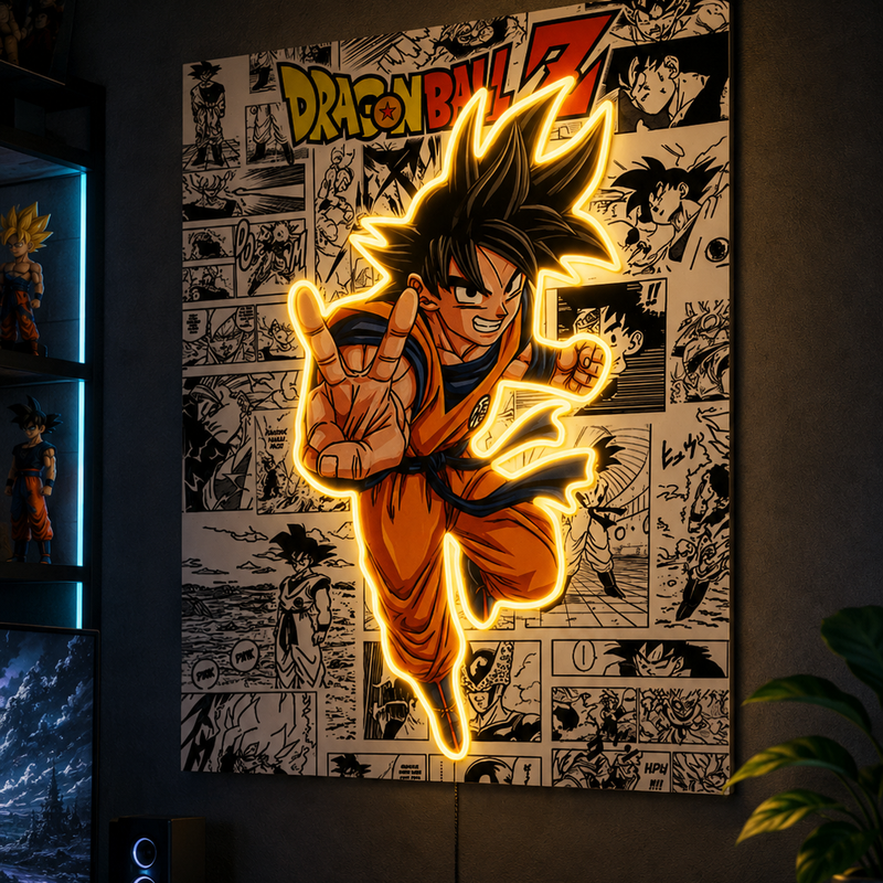Goku Dragon Ball Z Neon LED Metal Frame | Saiyan Power Manga Collage LED Wall Art | Anime Gaming Room Décor by TurtleWings