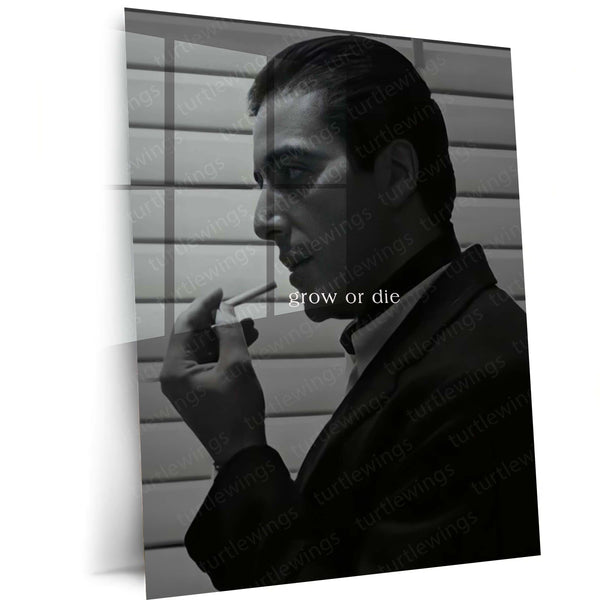 Quote Metal Poster | Grow or Die Motivational Metal Poster | Growth Mindset & Self Improvement Wall Art | Dark Black & White