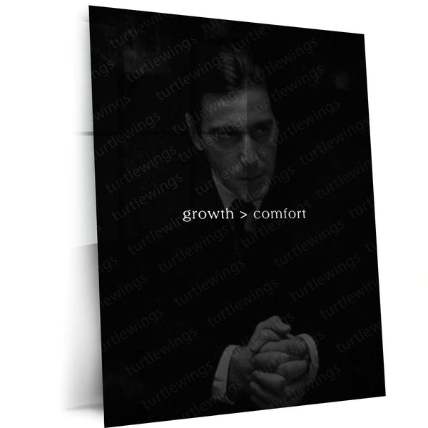 Quote Metal Poster | Growth > Comfort Motivational Metal Poster | Growth Mindset & Leave Your Comfort Zone Wall Art | Dark
