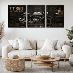 Bike Metal Poster Set of 3 | Royal Enfield Continental GT 650 Café Racer Triptych Wall Art
