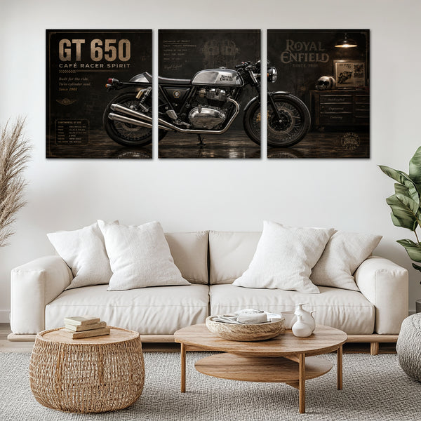 Bike Metal Poster Set of 3 | Royal Enfield Continental GT 650 Café Racer Triptych Wall Art
