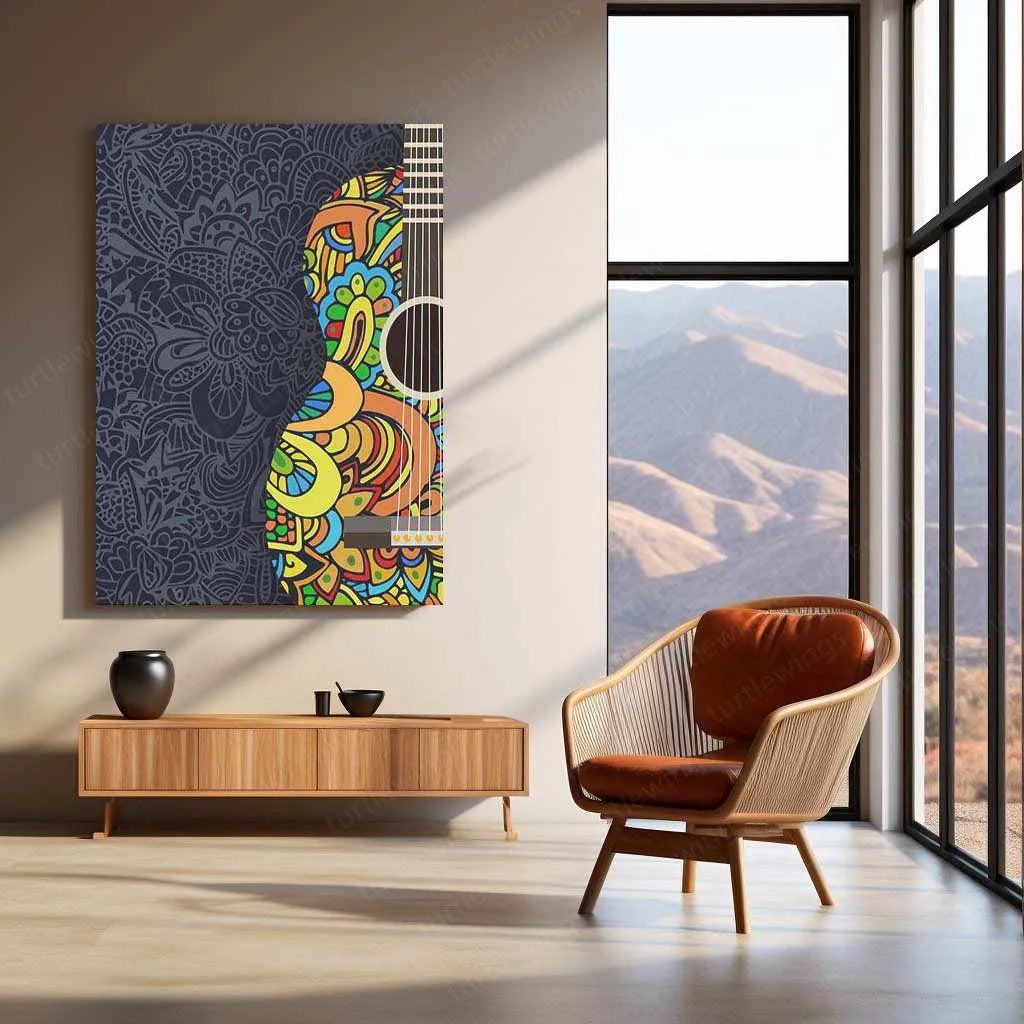 Guitar Mandala Metal Poster | Musical Boho Wall Art | Artistic