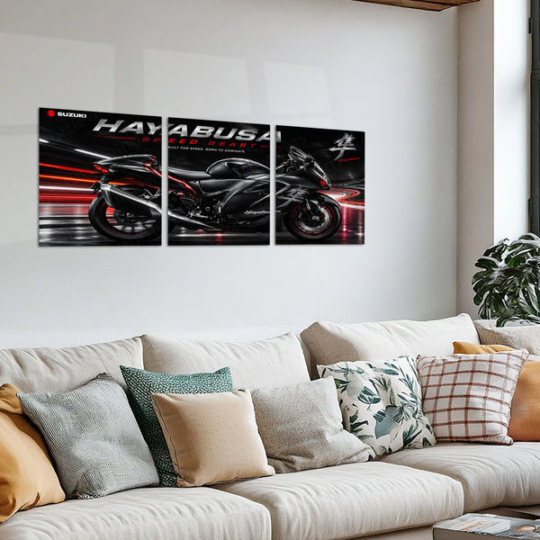 Bike Metal Poster Set of 3 | Suzuki Hayabusa Speed Beast Triptych Wall Art