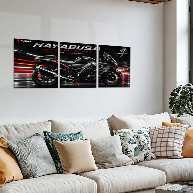 Bike Metal Poster Set of 3 | Suzuki Hayabusa Speed Beast Triptych Wall Art