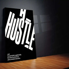 Quote Metal Poster | HUSTLE | Focused Execution Motivation Wall Art | Minimalist Success Mindset Metal Frame - TURTLEWINGS 