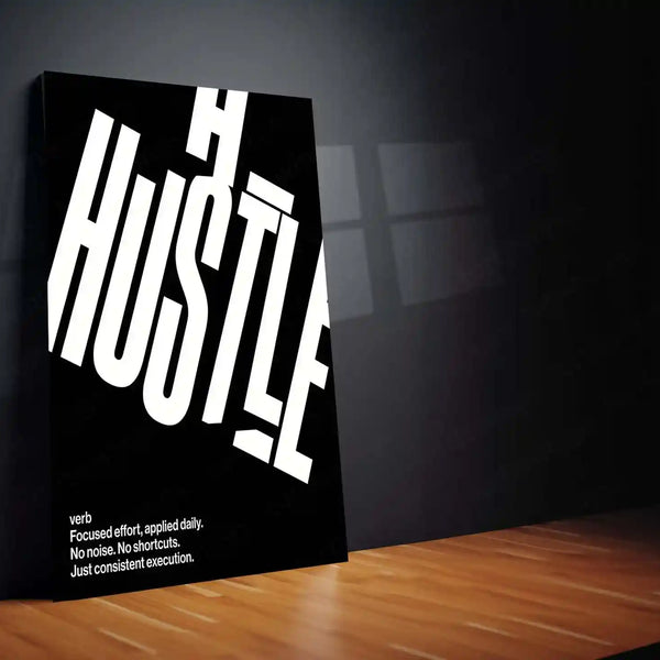 Quote Metal Poster | HUSTLE | Focused Execution Motivation Wall Art | Minimalist Success Mindset Metal Frame - TURTLEWINGS 