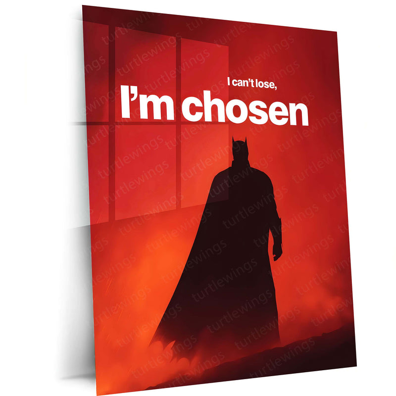 Quote Metal Poster | Batman – I Can’t Lose, I’m Chosen Metal Frame  Dark Knight Destiny & Unbreakable Will Wall Art | Fearless Resolve Superhero Quote Metal Poster