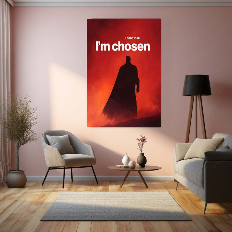 Quote Metal Poster | Batman – I Can’t Lose, I’m Chosen Metal Frame  Dark Knight Destiny & Unbreakable Will Wall Art | Fearless Resolve Superhero Quote Metal Poster