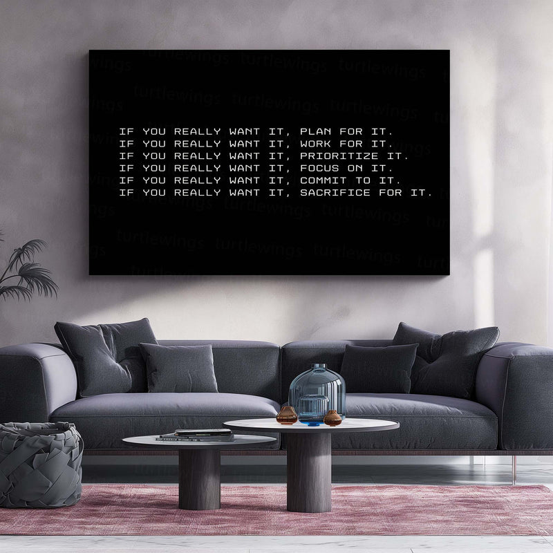 If You Really Want It, Plan For It – Metal Frame | Motivational Quote Wall Art | Strategic Hustle Poster for Planners & Doers - TURTLEWINGS 