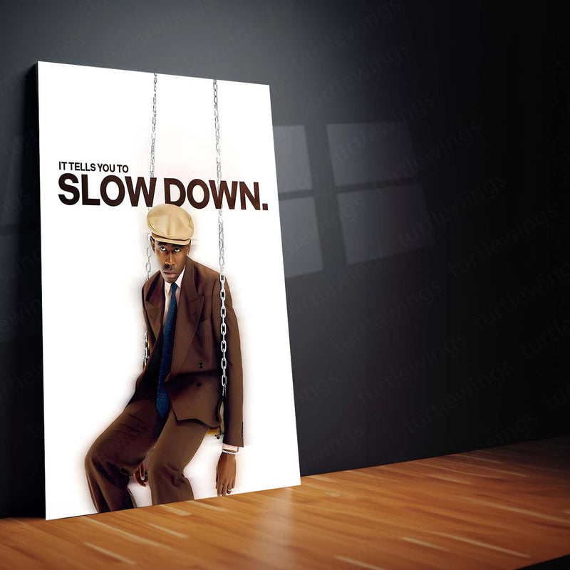 Quote Metal Poster | Tyler, The Creator – It Tells You to Slow Down Metal Frame Modern Introspection & Self-Awareness Quote Wall Art | “It Tells You to Slow Down” Minimal Aesthetic Metal Poster