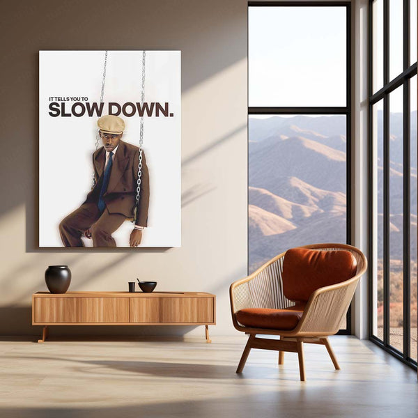 Quote Metal Poster | Tyler, The Creator – It Tells You to Slow Down Metal Frame Modern Introspection & Self-Awareness Quote Wall Art | “It Tells You to Slow Down” Minimal Aesthetic Metal Poster
