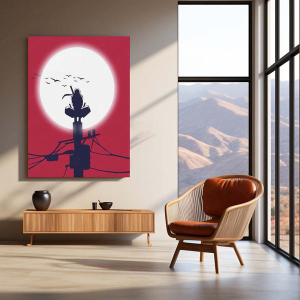 Itachi Uchiha Moon Neon LED Frame | Naruto Anime Wall Art | Minimal Shinobi Silhouette Design