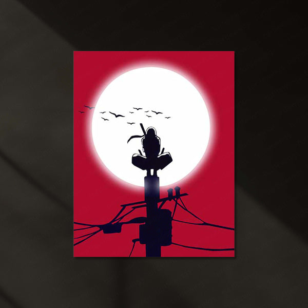Itachi Uchiha Moon Neon LED Frame | Naruto Anime Wall Art | Minimal Shinobi Silhouette Design