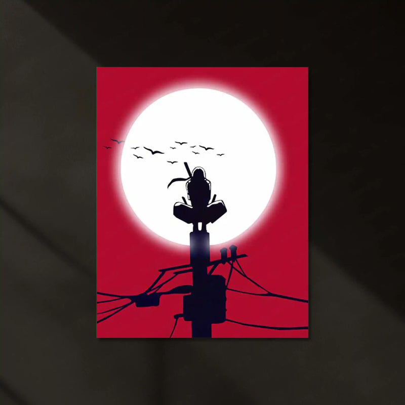 Itachi Uchiha Moon Neon LED Frame | Naruto Anime Wall Art | Minimal Shinobi Silhouette Design - TURTLEWINGS 