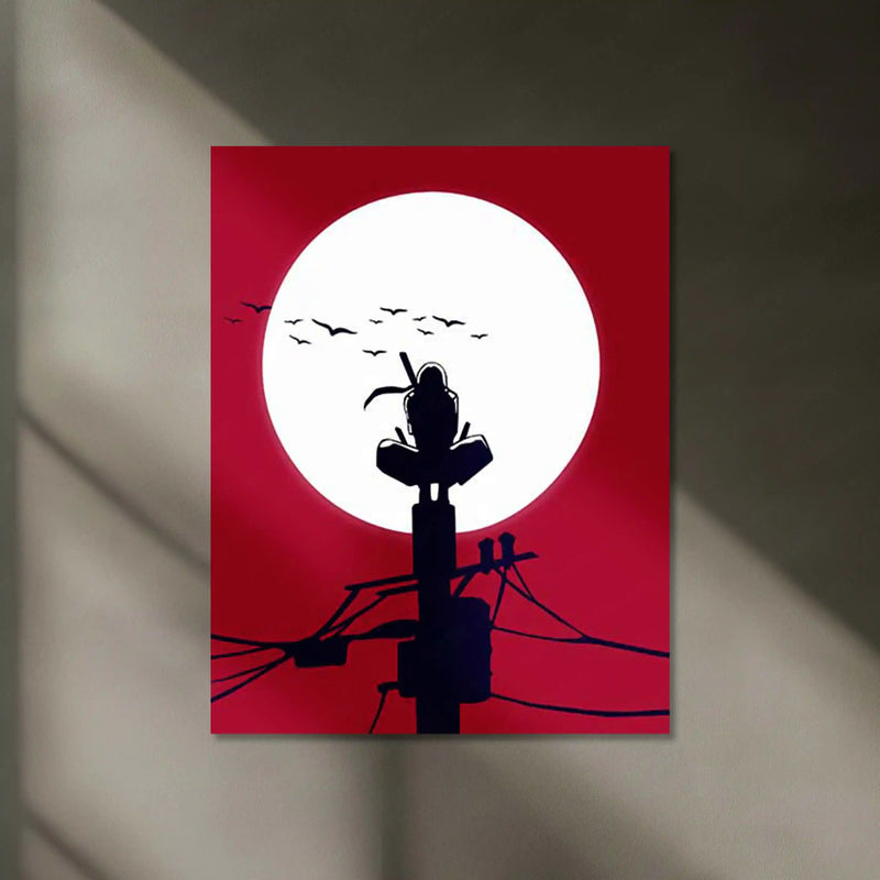 Itachi Uchiha Moon Neon LED Frame | Naruto Anime Wall Art | Minimal Shinobi Silhouette Design - TURTLEWINGS 