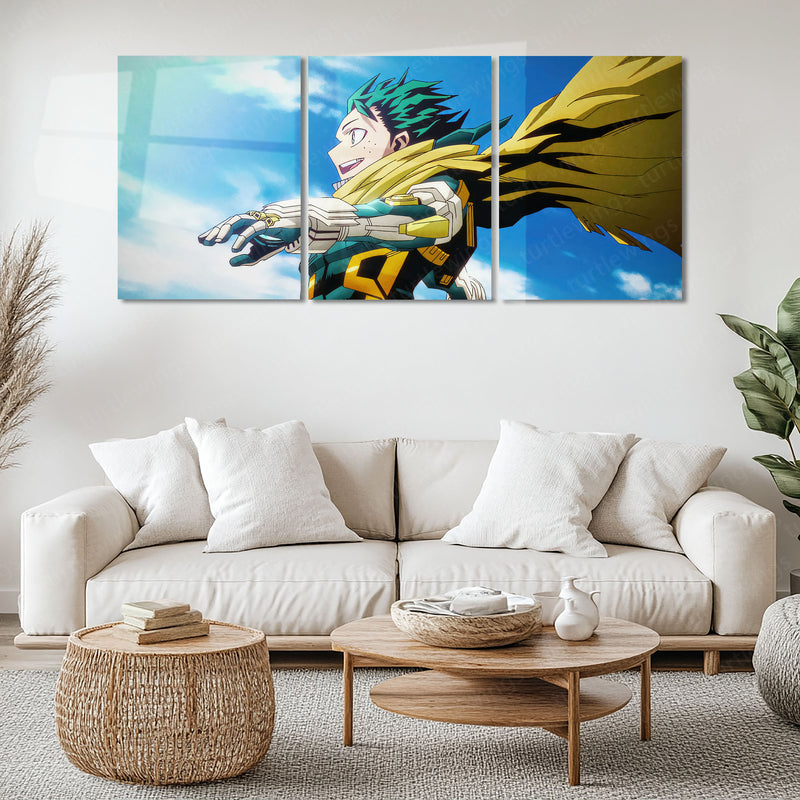 Anime Metal Poster Set of 3 | Izuku Midoriya Hero Academia Sky Triptych Wall Art