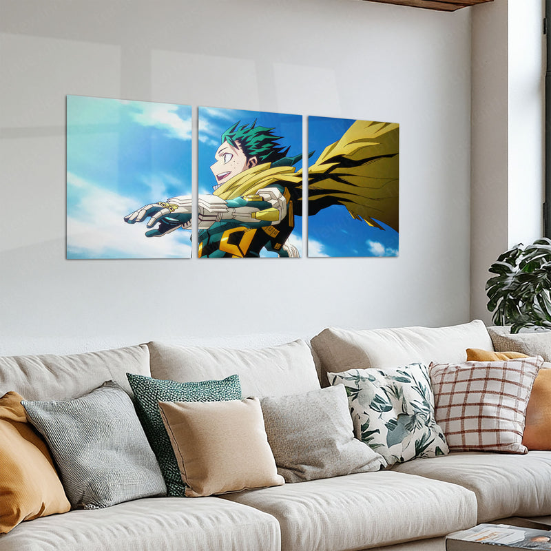 Anime Metal Poster Set of 3 | Izuku Midoriya Hero Academia Sky Triptych Wall Art