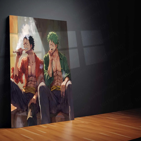 Anime Metal Poster |  Luffy & Zoro Metal Poster | One Piece Duo Wall Art | Pirate Brotherhood Decor