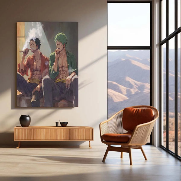 Anime Metal Poster |  Luffy & Zoro Metal Poster | One Piece Duo Wall Art | Pirate Brotherhood Decor