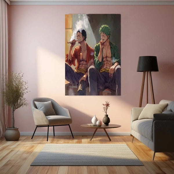 Anime Metal Poster |  Luffy & Zoro Metal Poster | One Piece Duo Wall Art | Pirate Brotherhood Decor