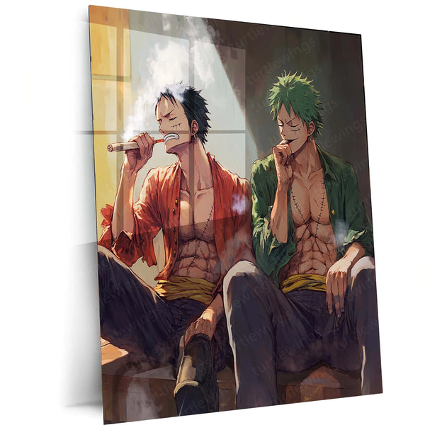 Anime Metal Poster |  Luffy & Zoro Metal Poster | One Piece Duo Wall Art | Pirate Brotherhood Decor