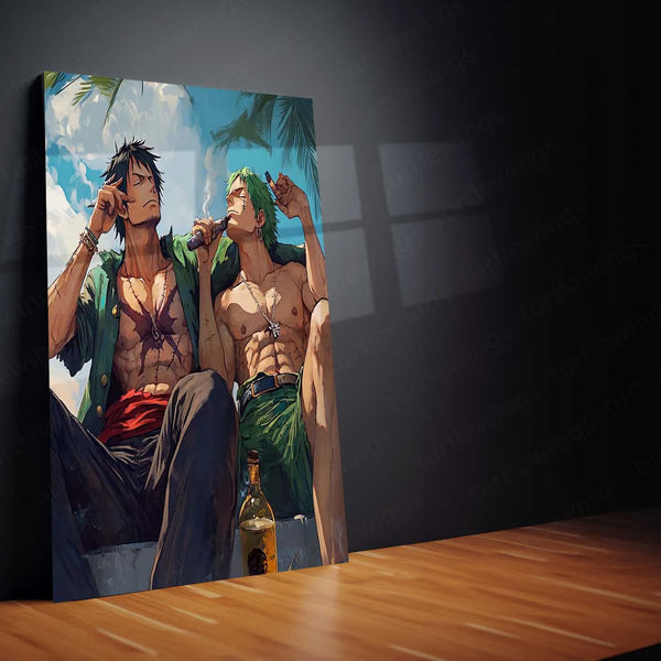 Anime Metal Poster |  Luffy & Zoro Metal Poster | One Piece Duo Wall Art | Pirate Brotherhood Decor 01
