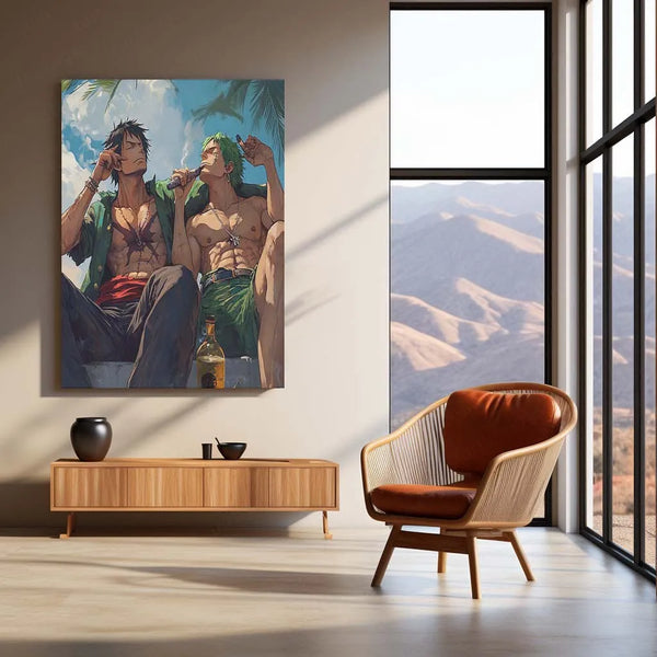 Anime Metal Poster |  Luffy & Zoro Metal Poster | One Piece Duo Wall Art | Pirate Brotherhood Decor 01