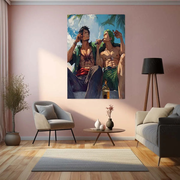 Anime Metal Poster |  Luffy & Zoro Metal Poster | One Piece Duo Wall Art | Pirate Brotherhood Decor 01