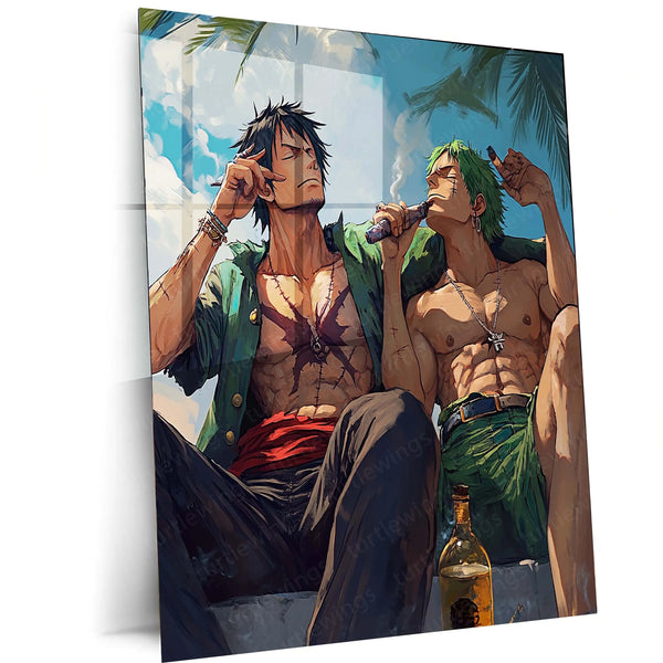 Anime Metal Poster |  Luffy & Zoro Metal Poster | One Piece Duo Wall Art | Pirate Brotherhood Decor 01