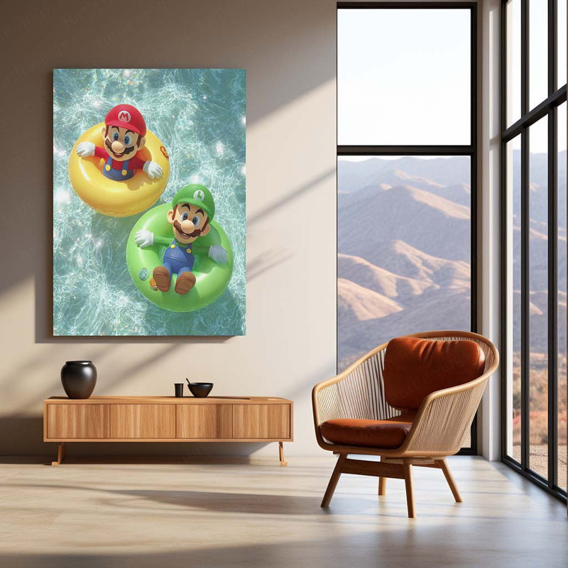 Playful Gaming Legends Metal Frame | Mario & Sonic Vibrant Scene Art - TURTLEWINGS 