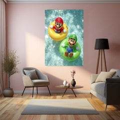 Playful Gaming Legends Metal Frame | Mario & Sonic Vibrant Scene Art - TURTLEWINGS 