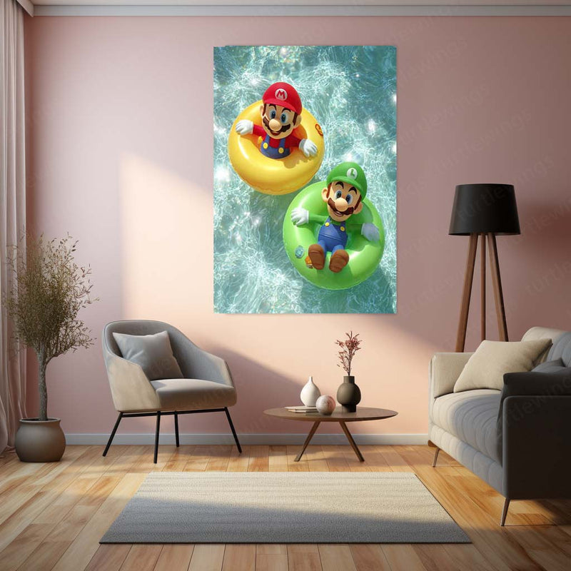 Playful Gaming Legends Metal Frame | Mario & Sonic Vibrant Scene Art - TURTLEWINGS 