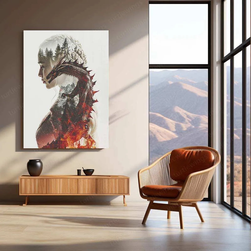 Daenerys Targaryen Double Exposure Art – Game of Thrones, Dragon and Mother of Dragons - TURTLEWINGS 