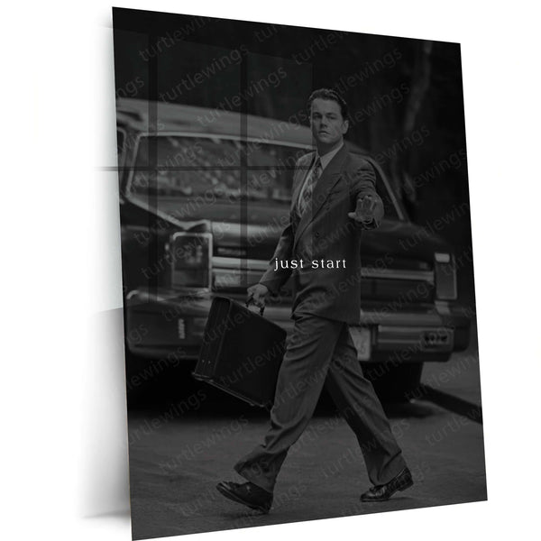 Quote Metal Poster | Just Start Motivational Metal Poster | Businessman Success Mindset Wall Art | Take Action, Ambition &