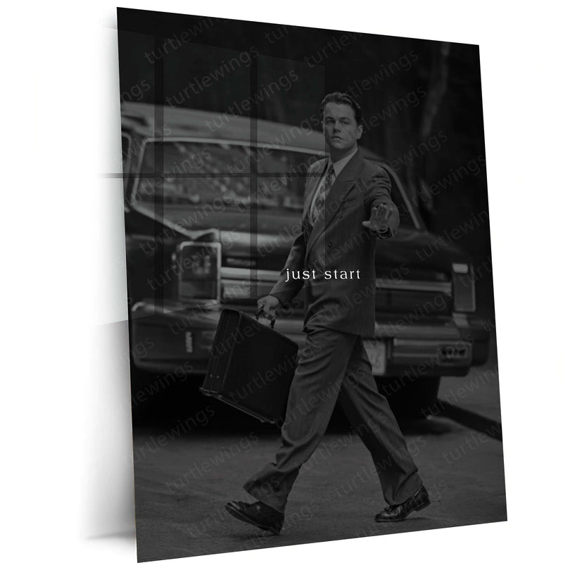 Quote Metal Poster | Just Start Motivational Metal Poster | Businessman Success Mindset Wall Art | Take Action, Ambition &