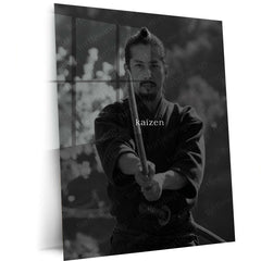 Quote Metal Poster | Kaizen Japanese Samurai Motivational Metal Poster | Continuous Improvement & Discipline Mindset Wall Art