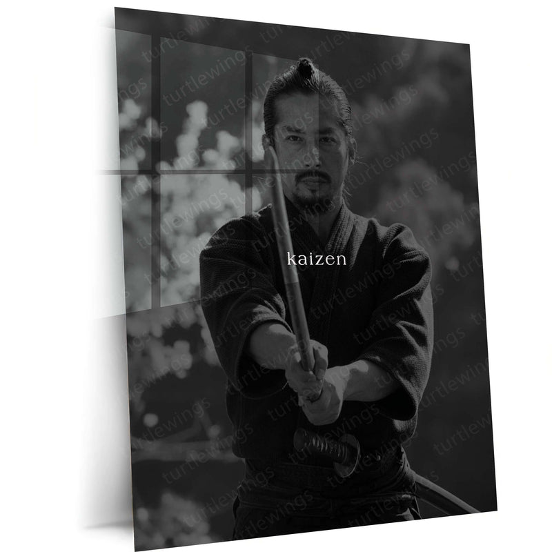 Quote Metal Poster | Kaizen Japanese Samurai Motivational Metal Poster | Continuous Improvement & Discipline Mindset Wall Art