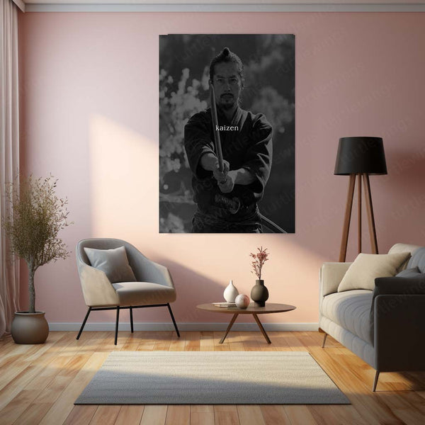 Quote Metal Poster | Kaizen Japanese Samurai Motivational Metal Poster | Continuous Improvement & Discipline Mindset Wall Art