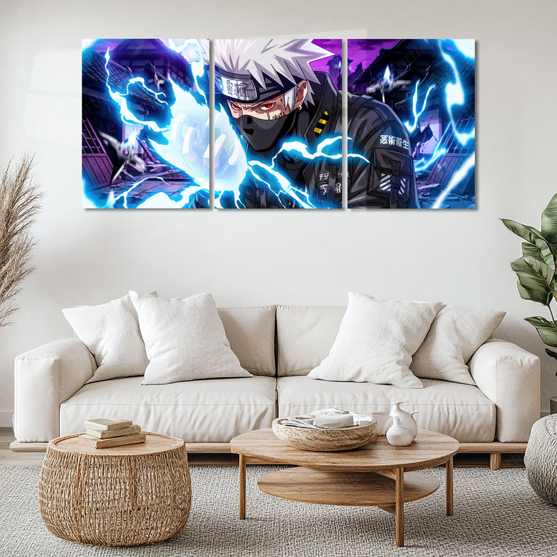 Anime Metal Poster Set of 3 | Kakashi Hatake Chidori Lightning Triptych Wall Art