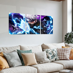Anime Metal Poster Set of 3 | Kakashi Hatake Chidori Lightning Triptych Wall Art