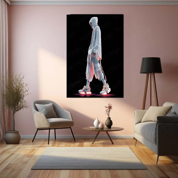 Cyberpunk Warrior Metal Poster | Futuristic Sci-Fi Wall Art | Techwear Street Samurai Decor - TURTLEWINGS 