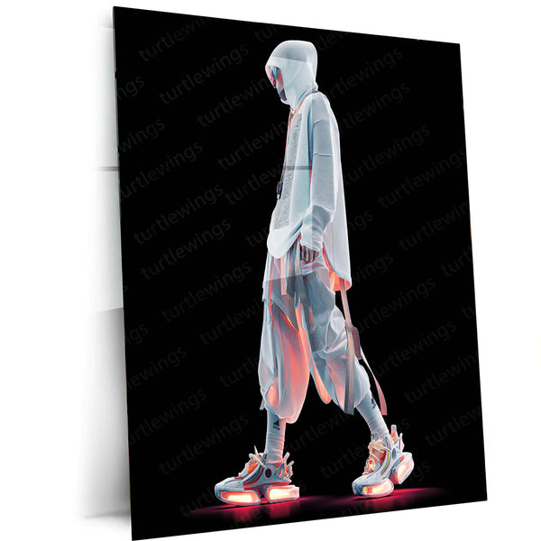Cyberpunk Warrior Metal Poster | Futuristic Sci-Fi Wall Art | Techwear Street Samurai Decor - TURTLEWINGS 