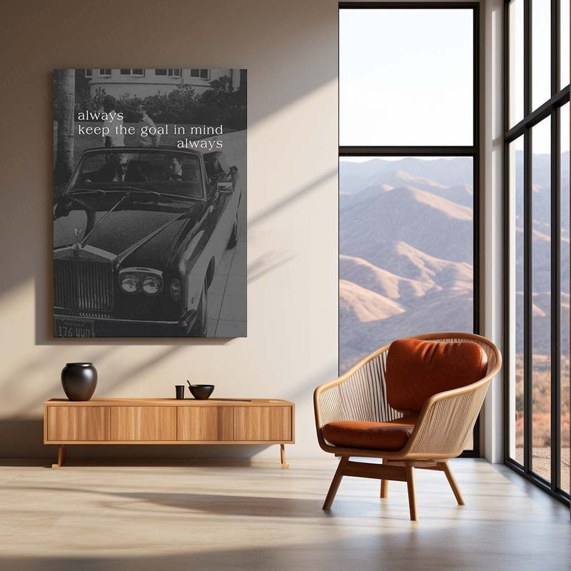 Quote Metal Poster | Always Keep the Goal in Mind Motivational Metal Poster | Luxury Car Success & Focus Mindset Wall Art