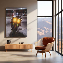 Yamaha Beast Mode – Lights On Neon LED Metal Frame | Aggressive Front Face Motorcycle Poster