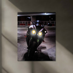 Yamaha Beast Mode – Lights On Neon LED Metal Frame | Aggressive Front Face Motorcycle Poster