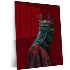 Medieval Knight King Metal Poster | Crusader Warrior Wall Art | Dark Red Royal Knight Metal Print
